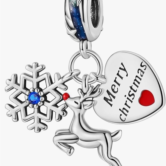 Rudolph red nosed reindeer charm sterling silver Pandora like Christmas - Picture 1 of 3